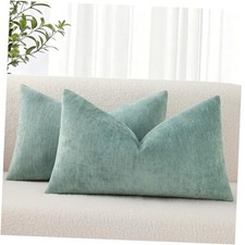 Chenille Spring Throw Pillow Covers 12x20 Inch 20" x 12" Pack of 2 Aqua Haze