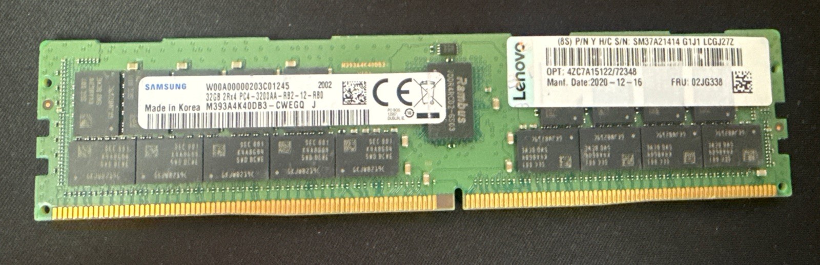 SAMSUNG 32GB 2RX4 PC4-3200AA-RB DDR4 ECC REG SERVER RAM M393A4K40DB3-CWE 02JG338