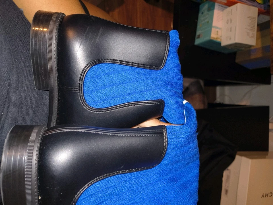 Givenchy Blue/ Blank/ White Storm sock Knit Insert Black Rain Boots Calf Length - Image 2 of 4