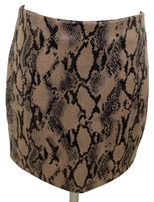 QED London Women's Skirt size 12 Brown Snakeskin Print Rear Zip Used