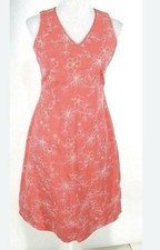 Talbots VTG Style Linen Blend Sheath Dress Womens 2 Coral White Floral Embroidey