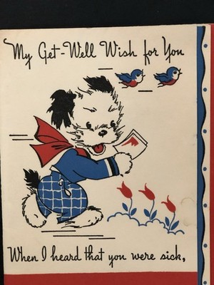 Vtg Get Well Greeting Card Cute Puppy Terrier Rushing W/Get Well Wishes 6 Pg Bkt