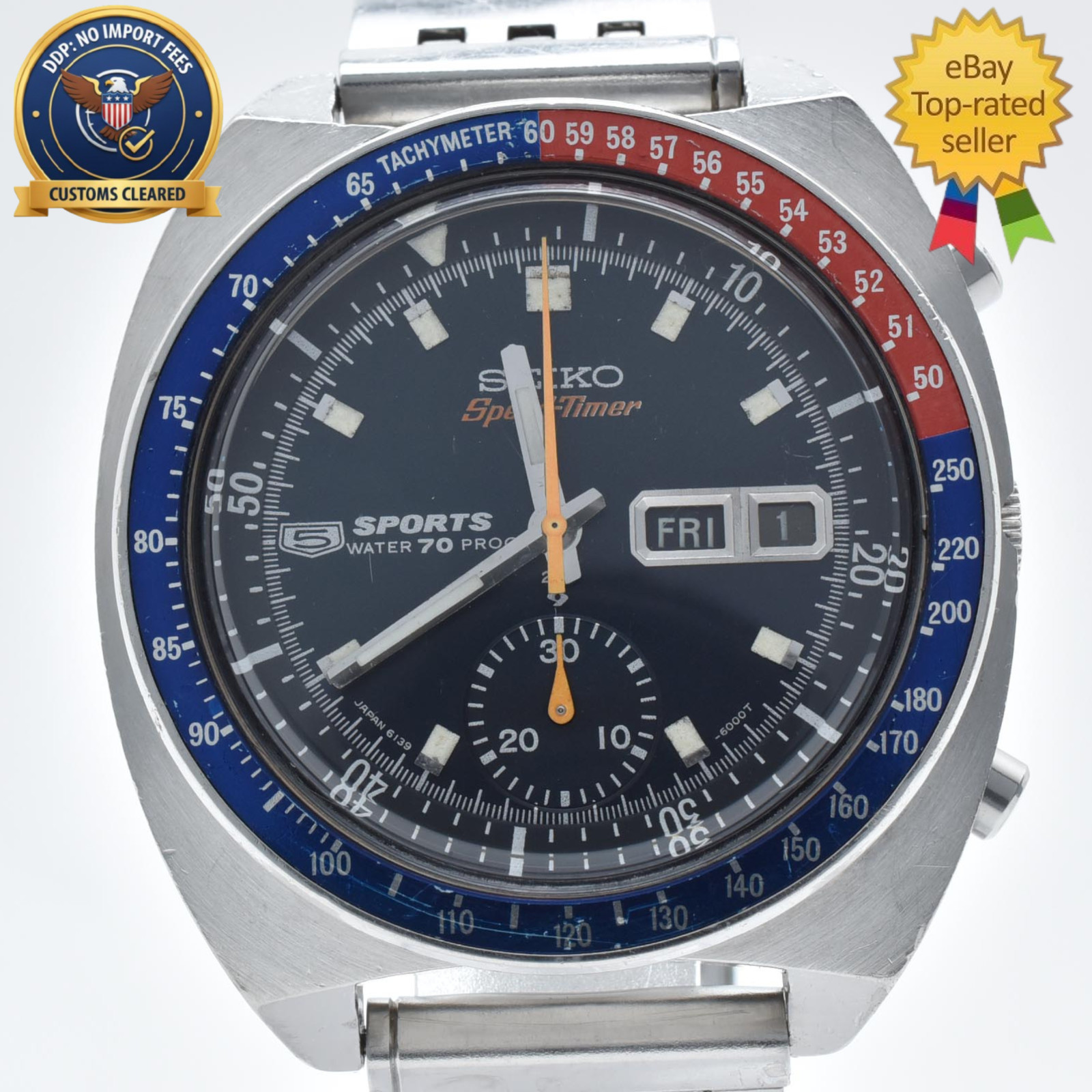 OH [Exc+5] Seiko 5 Sports Chronograph 6139-6000 Pepsi Bezel Automatic Mens Watch