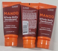 Lot of 3 MANDO Men s Whole Body Deodorant Cream 72-Hr 2.2 oz Bourbon Leather