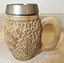 Vintage Hand carved Wooden Mug Cup With Removable Metal Insert 5.75" tall