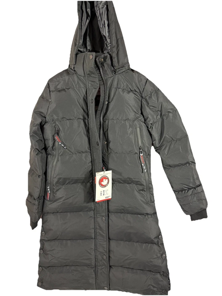 Parka acolchada larga Canada Weather Gear para mujer talla S negra con capucha abrigo cálido pesado Foto 3 de 4