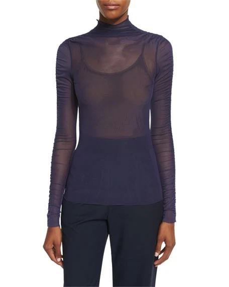 开幕式长袖透明网眼上衣高模拟高领海军蓝 M — 第 3/4 张图片