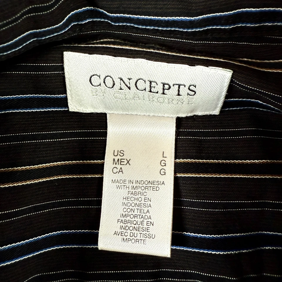 Concepts by Claiborne Black Men Size L Striped Cotton Business Button Up Shirt - Image 4 of 4