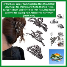 3PCS Black Spider Web Skeleton Hand Skull Hair Claw Clips for Women And Girls...