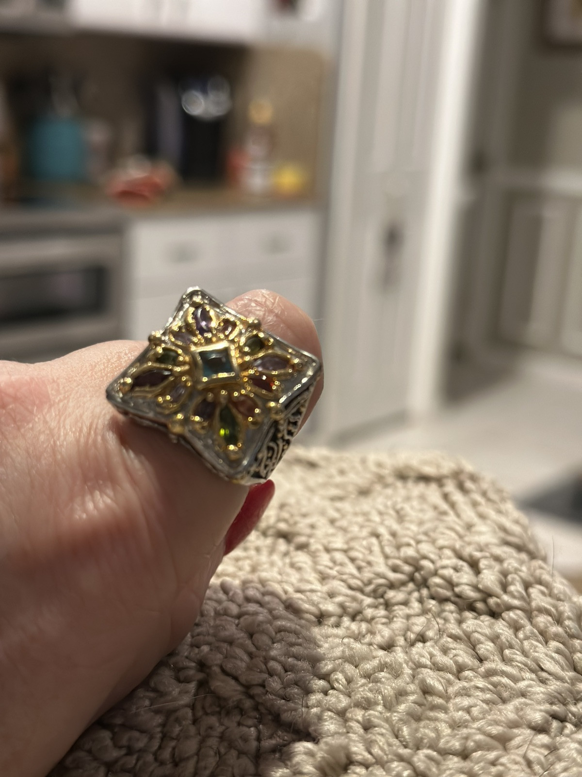 Large Statement Multi Colored Crystals 18 Kt GF C… - image 2