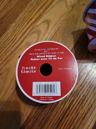 2.5"x 20ft Red & White Candy Cane Glitter Wired Ribbon by Celebrate It 2x - Picture 4 of 5