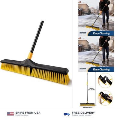 Yocada 24 inch Push Broom Brush 65.3 inch Long Handle Stiff Bristles Heavy-Du...