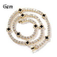 Four-leaf Clover Tennis Chain For Men Women Bracelet Iced CZ Out 14K Gold Plated
