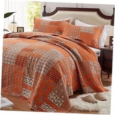 3 Pieces California King Size Quilt Set Burnt Orange Rust Oversized 120x120