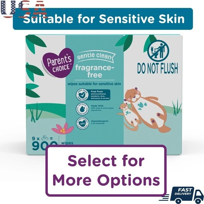 Fragrance Free Baby Wipes 900 Count Hypoallergenic Sensitive Skin Resealable New