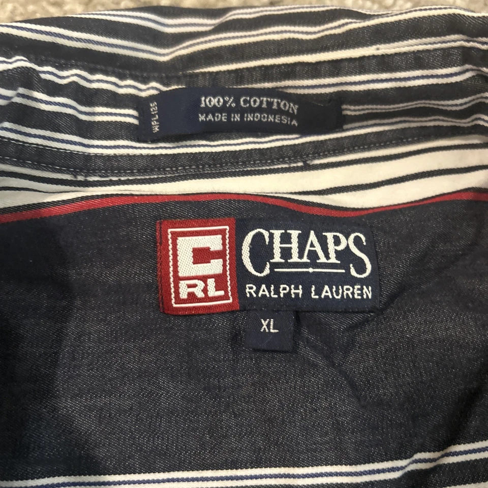 Camisa de hombre Chaps Ralph Lauren con botones a rayas azul marino rojo blanco informal XL Foto 2 de 3