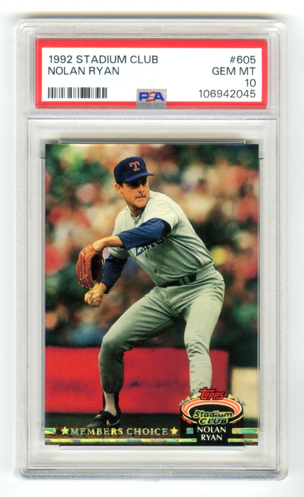 NOLAN RYAN~RARE (POP 81) 1992 STADIUM CLUB PSA-10 GEM-MT MLB CARD#605 (NEW CASE)