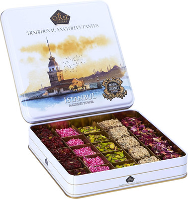 Cerez Pazari Turkish Delight in 4 Flavours, with Pistachio, Hazelnut & Walnut, A