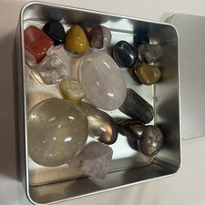 Mixed Tumbled Crystal Stones Lot, Crystal Points, in Tin