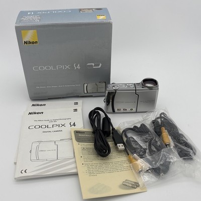 Nikon COOLPIX S4 6.0 MP Digital Camera (Silver) Box & Manuals - Tested & Working