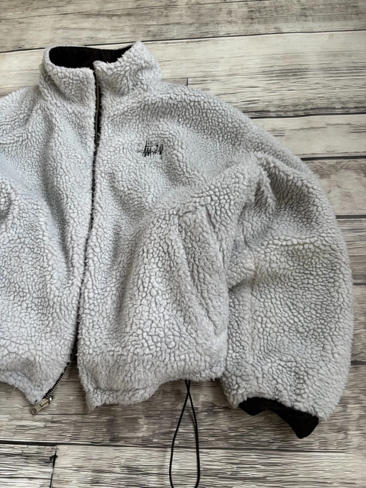vintage stussy revirsble sherpa fleece streetwear jacket 90s - Image 3 of 4