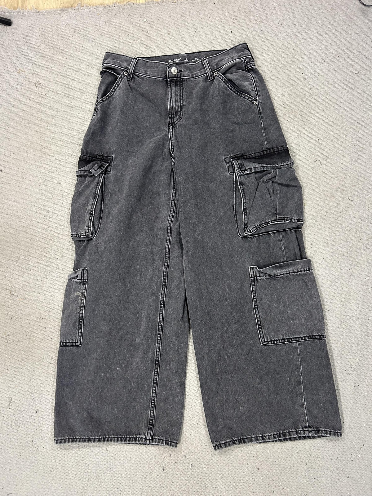 Old Navy Jeans Womens 6 Petite Drapey Denim Baggy Wide Leg Cargo Skater 90s