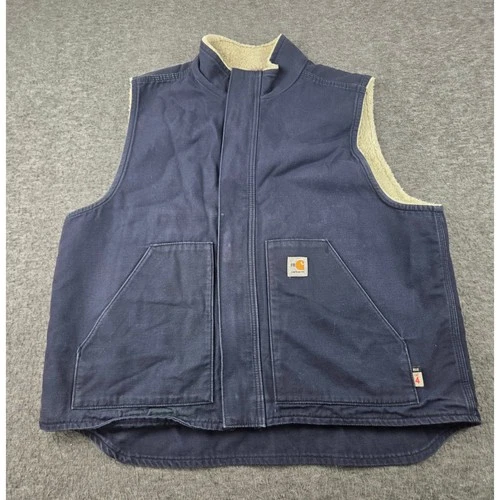 Carhartt Vest Mens XL Navy Blue FR Flame Resistant Sherpa Lined Duck CAT 4 video thumbnail