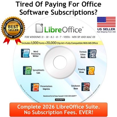 Libre Office For Windows 11 10 8 7 - Complete Office Suite - No Subscription NEW