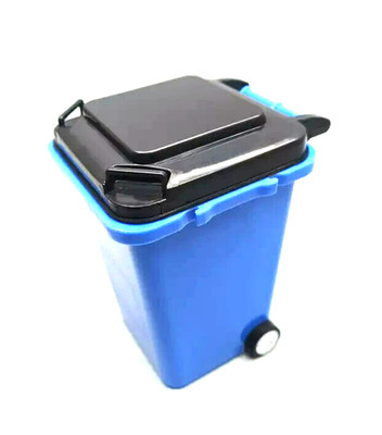 Ein hochwertiger lebensechter Mini-Mülleimer mit Rollmülleimer in blau - Größe: 120 mm hoch
