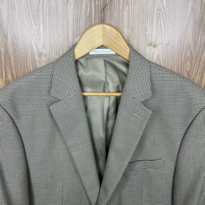 Chaps Sport Coat Mens 46L Beige Multicolor Houndstooth Check Two Buttons