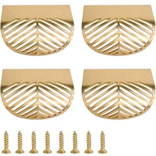Solid Brass Edge Pulls for Cabinets Brushed Gold Leaf Knobs and Pulls for Dre...