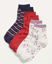 Old Navy Women's Quarter Crew Socks 3-Pack Stars Stripes NWT