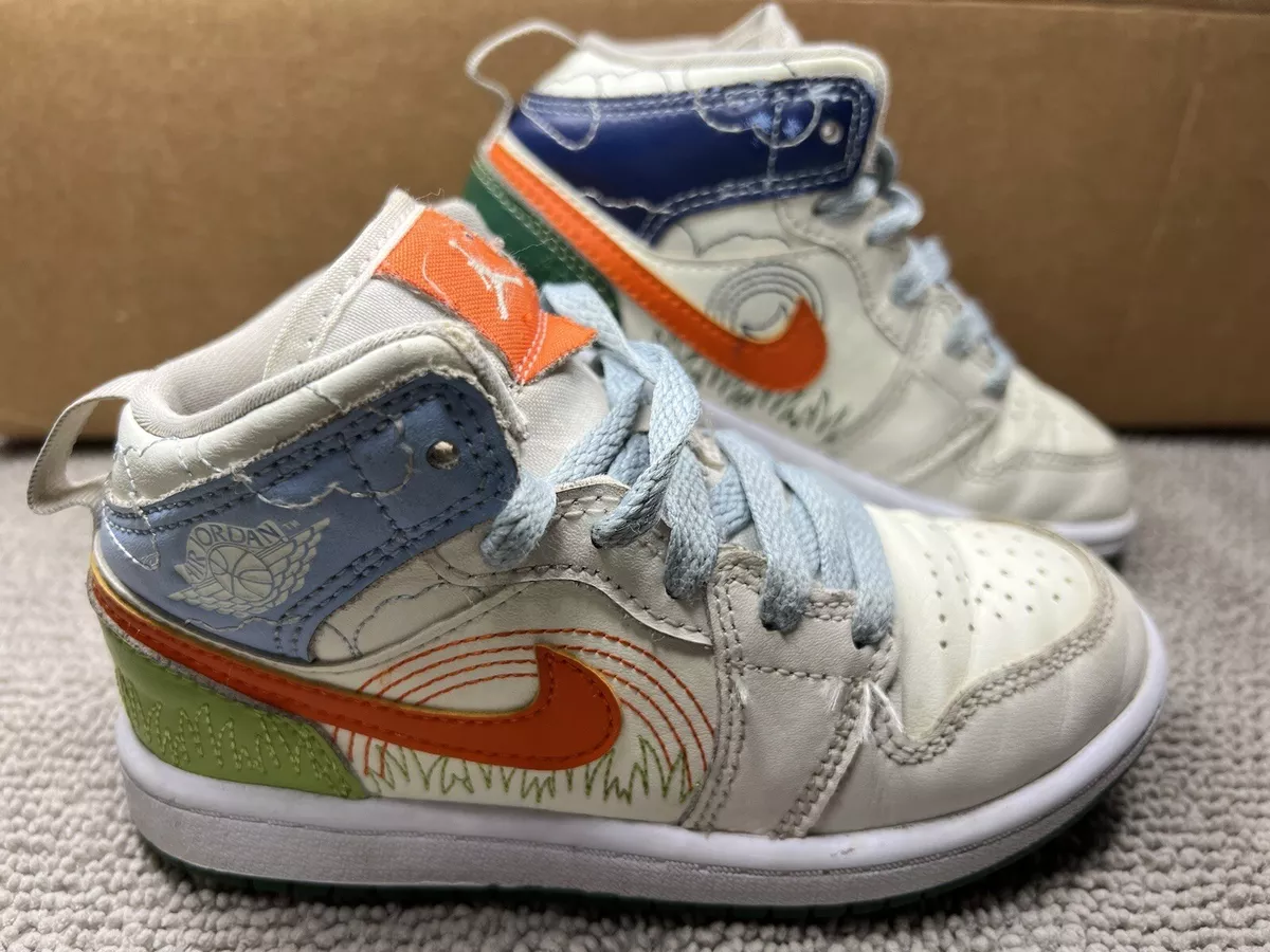 Nike Air Jordan 1 Mid SE Stitch UPC 00196149433547 Unisex Size 11 C White Kids