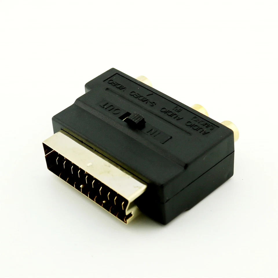 SCART Adaptor AV Block To 3 Phono Composite or S-Video With In/Out Switch Gold - Image 2 of 4