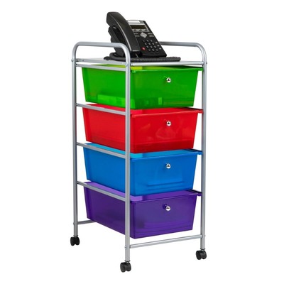 Mind Reader Rolling Cart with Drawers, 12.75''L x 15.25''W x 30''H, Multi-color