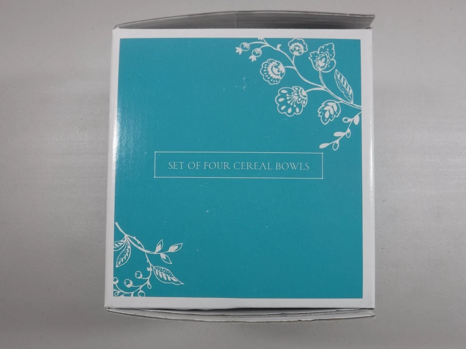 Juego de 4 cuencos de sopa de cereal de porcelana fina de jardín de pavo real 222 nuevos en caja Foto 3 de 4