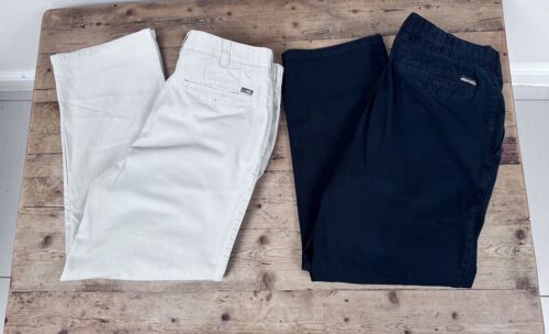 TWO PAIRS OF BRUNO SAINT HILAIRE COTTON CHINOS NAVY & BEIGE W36” L30”