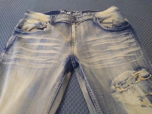 Spark studio collection stretch skinny factory distressed jean men's size 38x31 - Picture 3 of 15