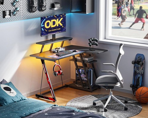 Gaming Desk with LED Lights & Power Outlets, 100CM Computer Desk with Monitor S - Picture 7 of 8