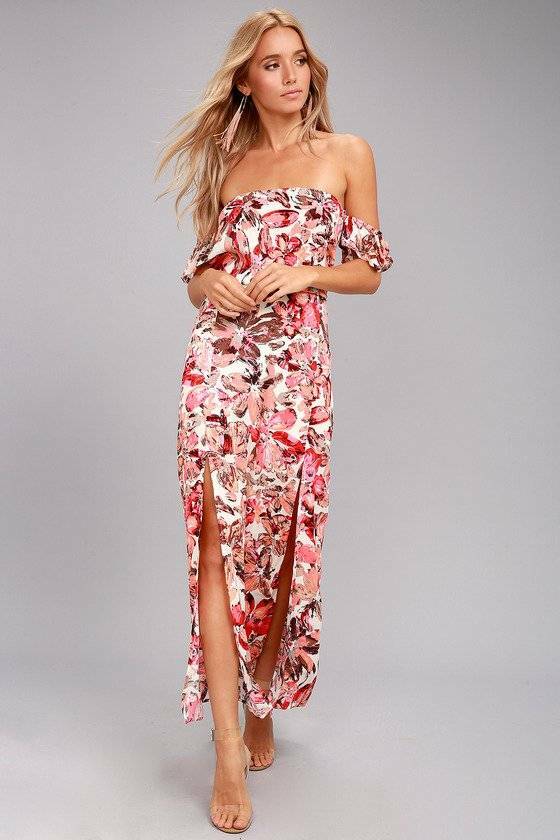 LUCY LOVE Dream On Pink Floral Off The Shoulder Maxi Dress Size Medium |  eBay