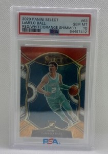 2020 Select Concourse Red White Orange Shimmer Prizm RC #63 LAMELO BALL PSA 10