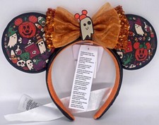 Disney Minnie Mouse Boo Halloween Ghost Pumpkin Bow Ears Headband RETIRED NEW