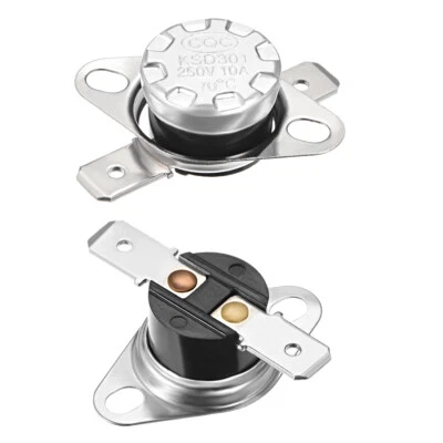 UXCELL Temperature Control Switch Thermostat 70°C 10A Normally Open 6.3mm Pin 2pcs