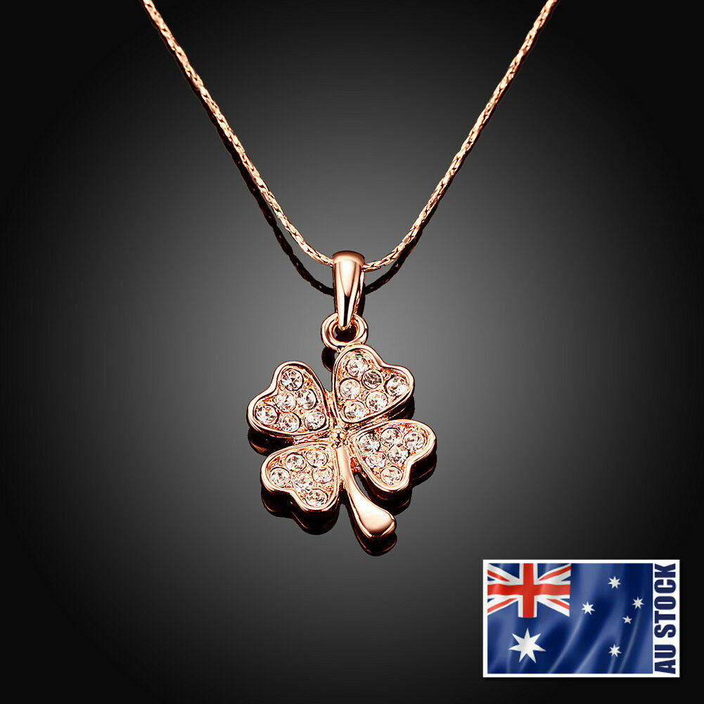 18k Rose Gold Filled Lucky Flower Crystal Clover Pendant
