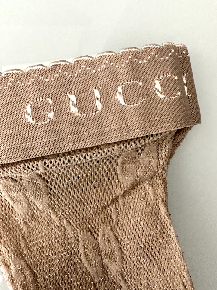GUCCI GG Logo Lurex-Detailed Beige Socks Size M - Image 3 of 4