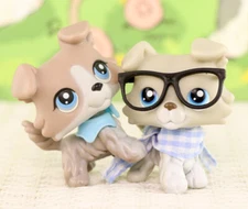 2Pcs Pet Shop Collie #67 #363 with Accessories Glasses Clothes Kid Gift Figures