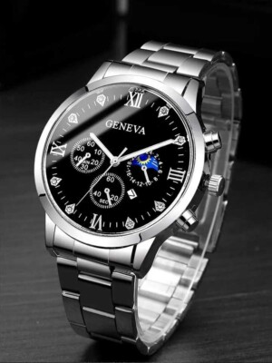 Montre Geneva élégante homme – Style classique chic – Bracelet marron - Montres & Bijoux
