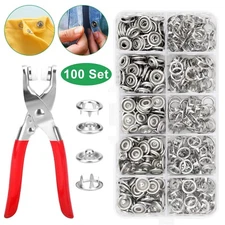 100 Set Snap Fasteners Kit Prong Pliers Ring Press Studs DIY Sewing Tools 9.5mm
