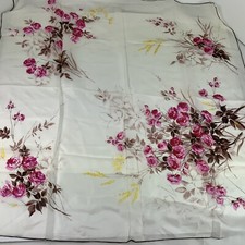 Hand Rolled 30  X 31  White Rayon / Silk Scarf W/Pink Flowers Made In Japan