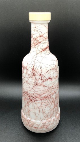 Vintage Hazel Atlas Red String Splatter White Milk Glass Bottle w Thread Cap - Picture 2 of 8